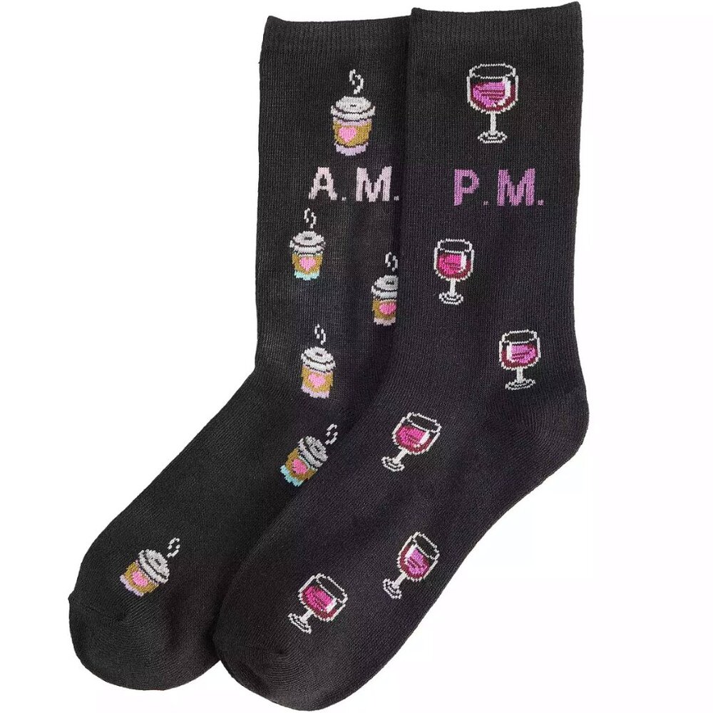 AM Coffee PM Wine Socks